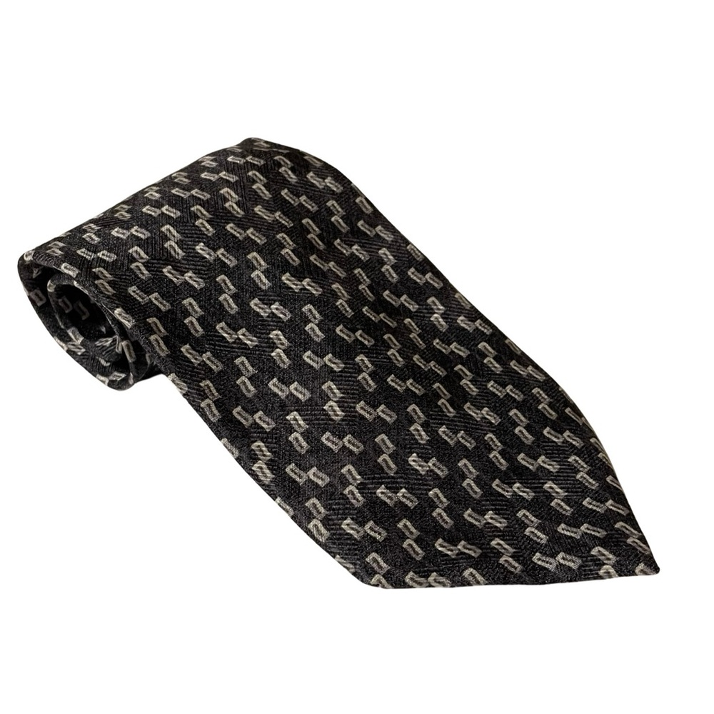 Oscar de la Renta Black and Silver Patterned Tie